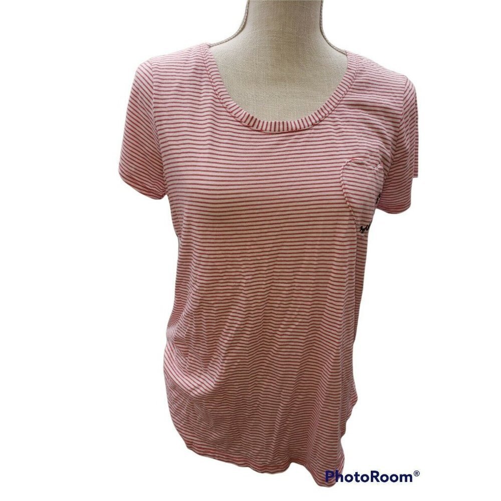 SOLD LC LAUREN CONRAD Tshirt Tunic Top Red White Stripes Hi Lo "SWEET LOVE"